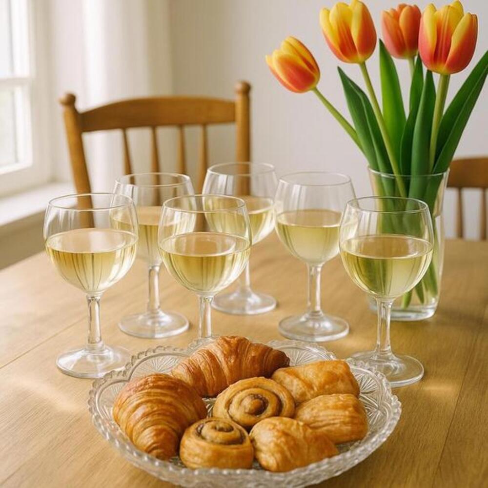 Set of 6 Vintage Clear Glass Wine Goblets Mid Century